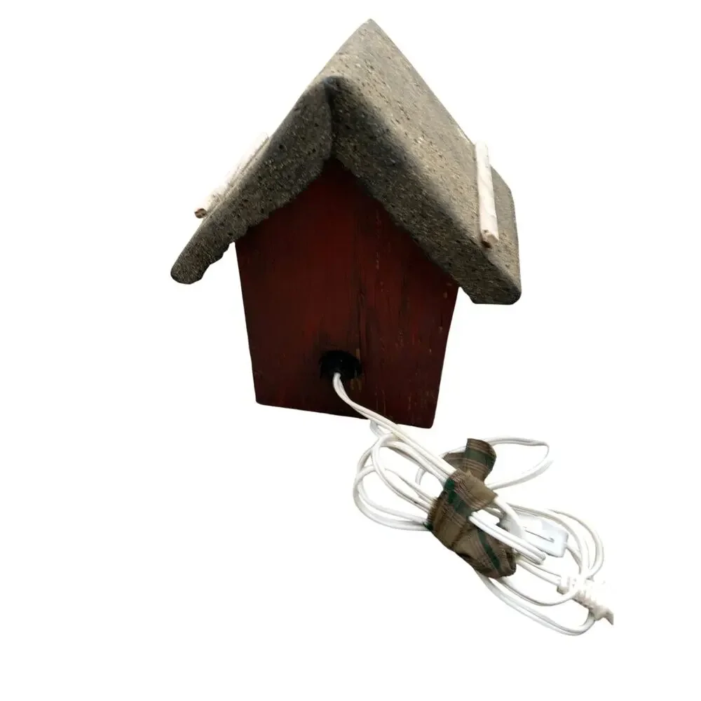 Handmade Folk Art Birdhouse Old Shingle Roof w/ Heart Entrance Light